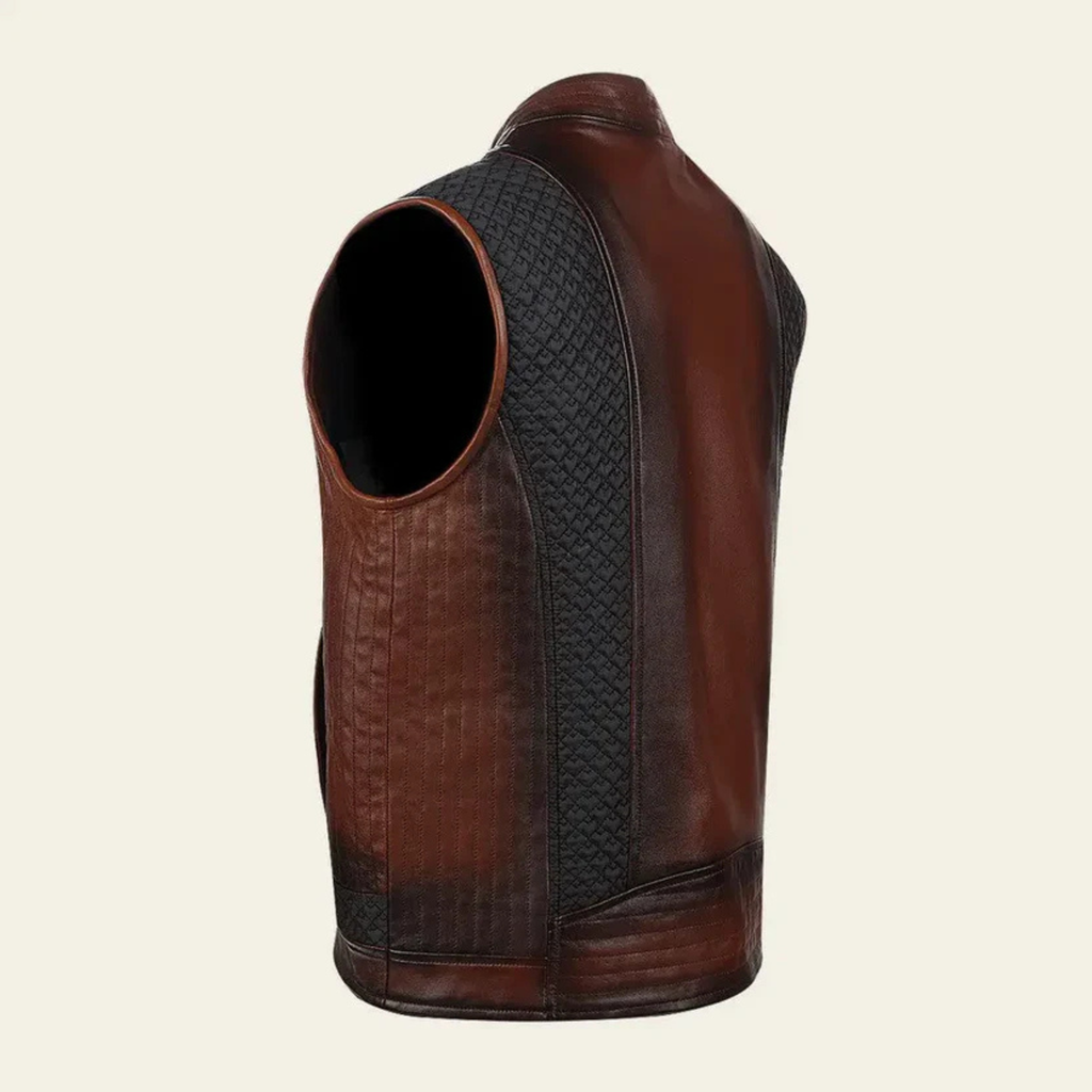 Brown Ovine Leather Vest for Men | Handcrafted & Contrasting The Leather Syndicate