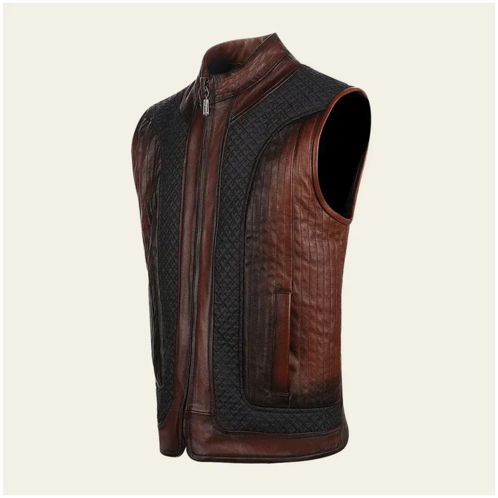 Brown Ovine Leather Vest for Men | Handcrafted & Contrasting The Leather Syndicate