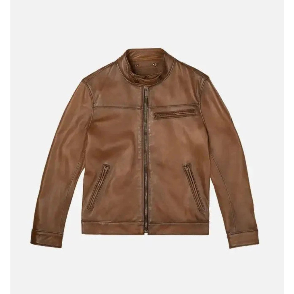 Handmade Men's Walnut Brown Biker Jacket The Leather Syndicate