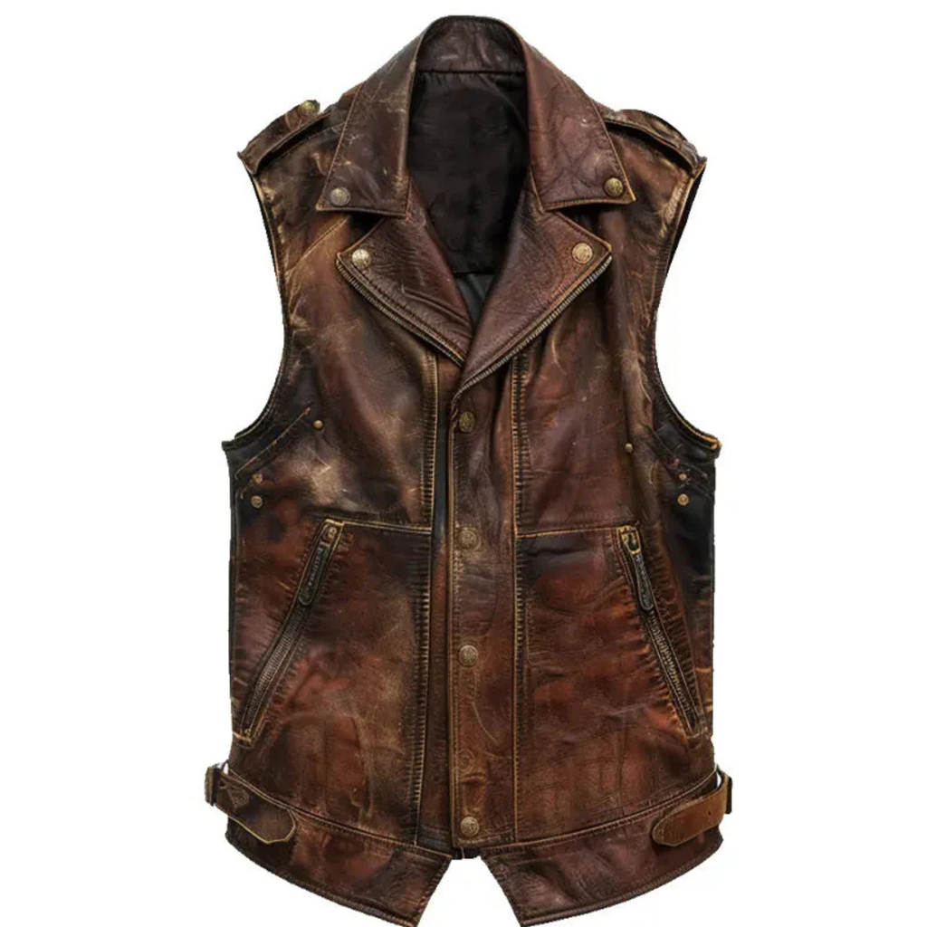 Men's Amell Vintage Distressed Brown Leather Vest The Leather Syndicate