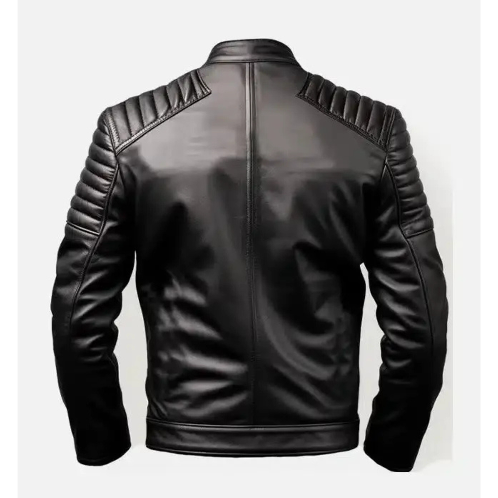 Men's Black Cafe Racer Leather Jacket- Genuine Leather Men's Cafe Racer Jacket in Black The Leather Syndicate