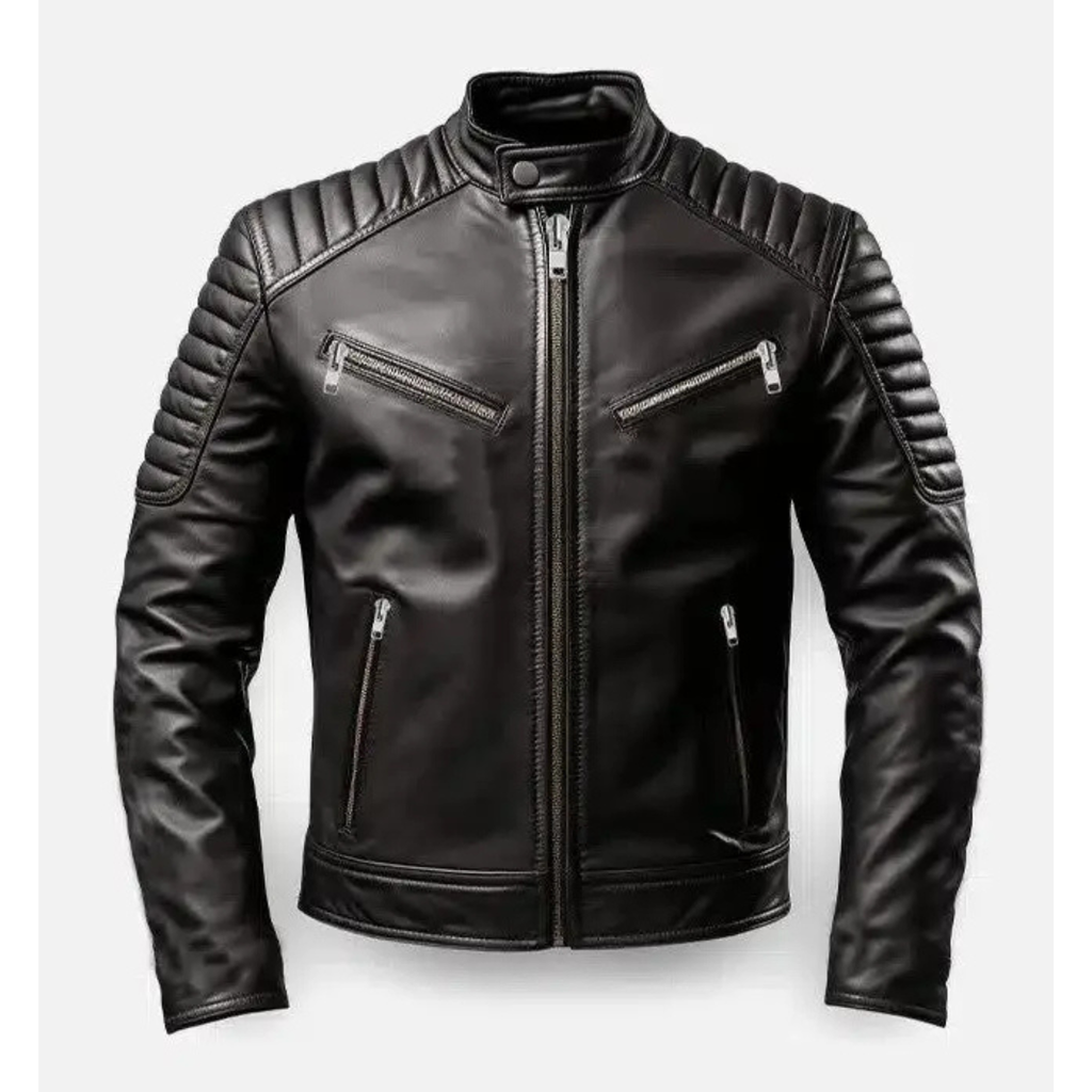 Men's Black Cafe Racer Leather Jacket- Genuine Leather Men's Cafe Racer Jacket in Black The Leather Syndicate