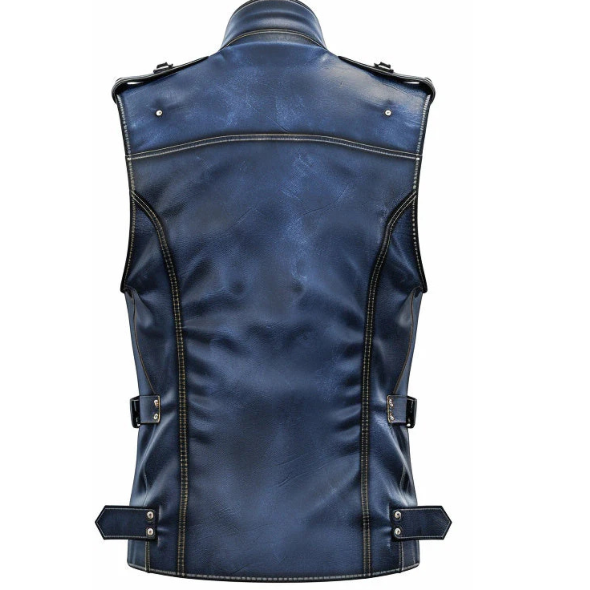 Men's Blue Distressed Leather Vest | Biker Style The Leather Syndicate