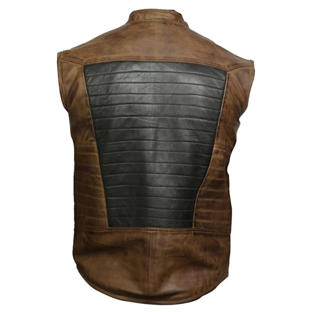 Men's Brown & Black Leather Vest | Premium Biker & Casual Styles The Leather Syndicate