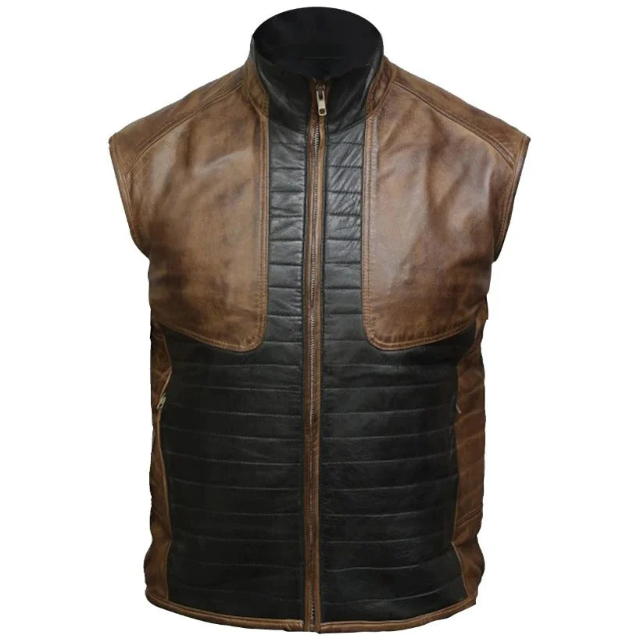 Men's Brown & Black Leather Vest | Premium Biker & Casual Styles The Leather Syndicate