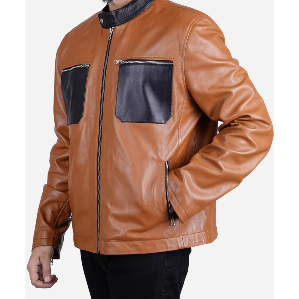 Men's Brown  Genuine Leather Biker Style  Jacket The Leather Syndicate