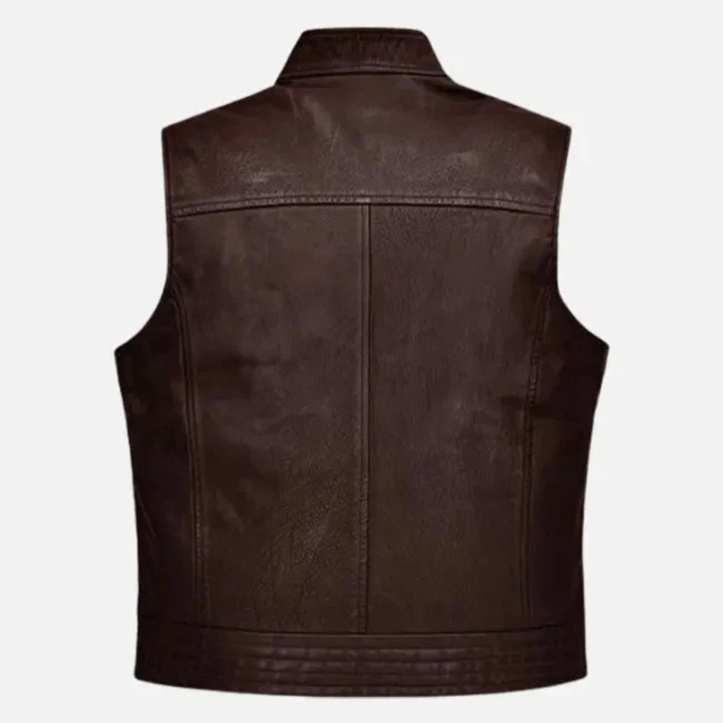 Men's Brown Leather Biker Vest - Road Shaper Style The Leather Syndicate