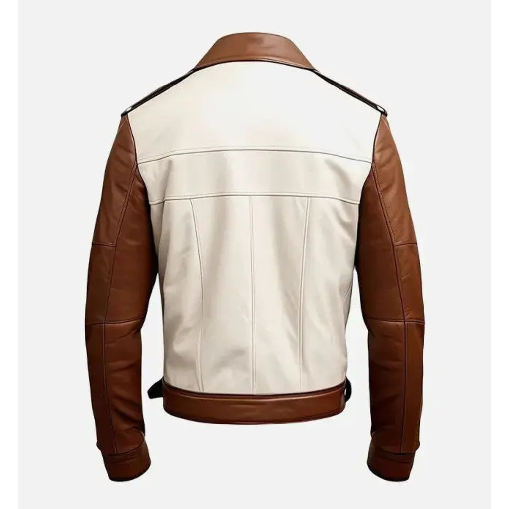 Men's Brown & White Leather Trucker Jacket - The Classic Two-Tone Biker The Leather Syndicate