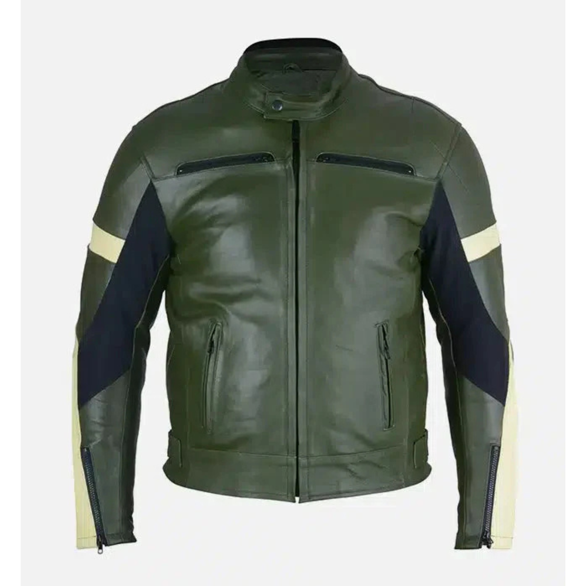 Men's Dark Green Leather Motorcycle Jacket – Slim Fit Biker Style The Leather Syndicate