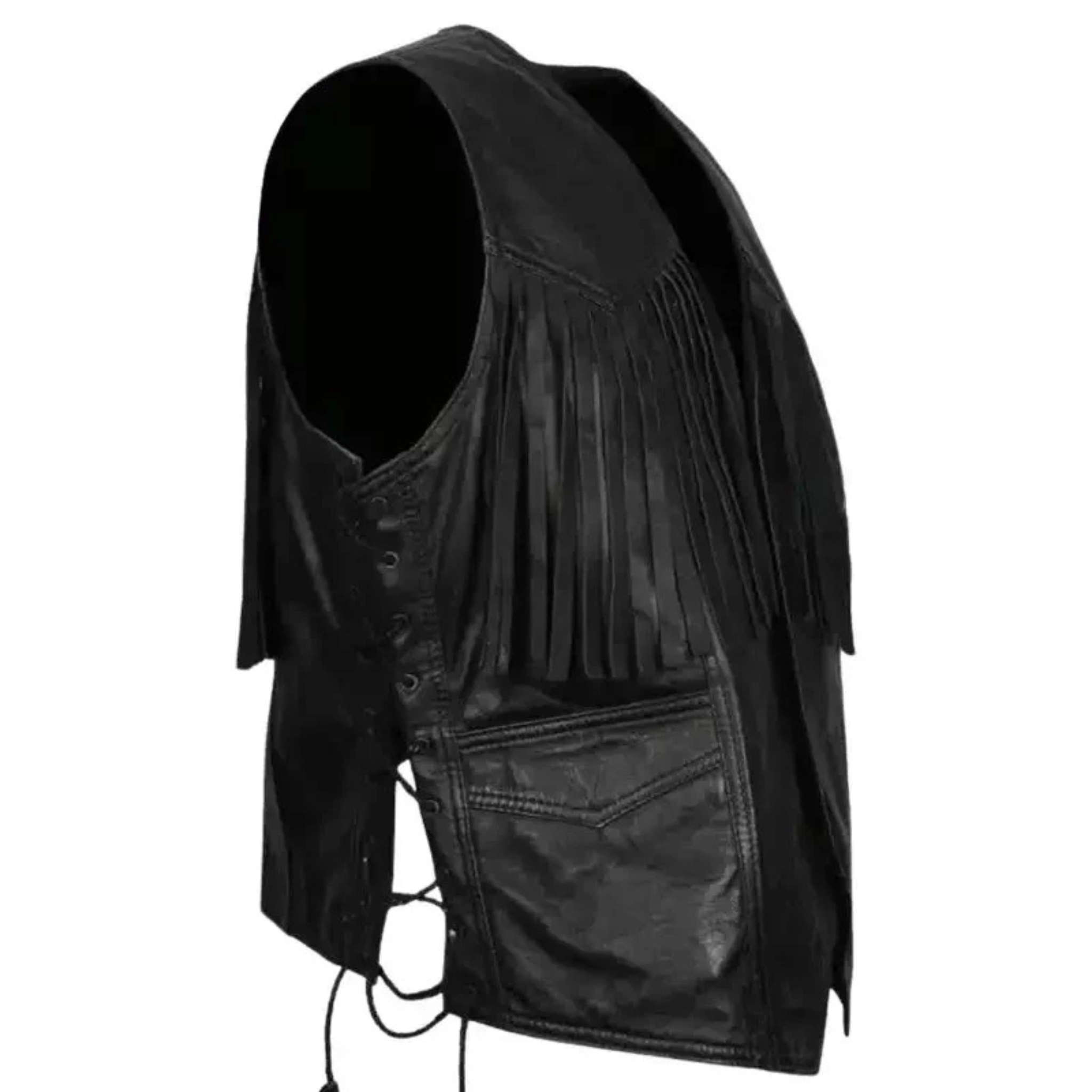 Men's Western Cowboy Fringe Black Leather Vest | Classic Biker Vest The Leather Syndicate