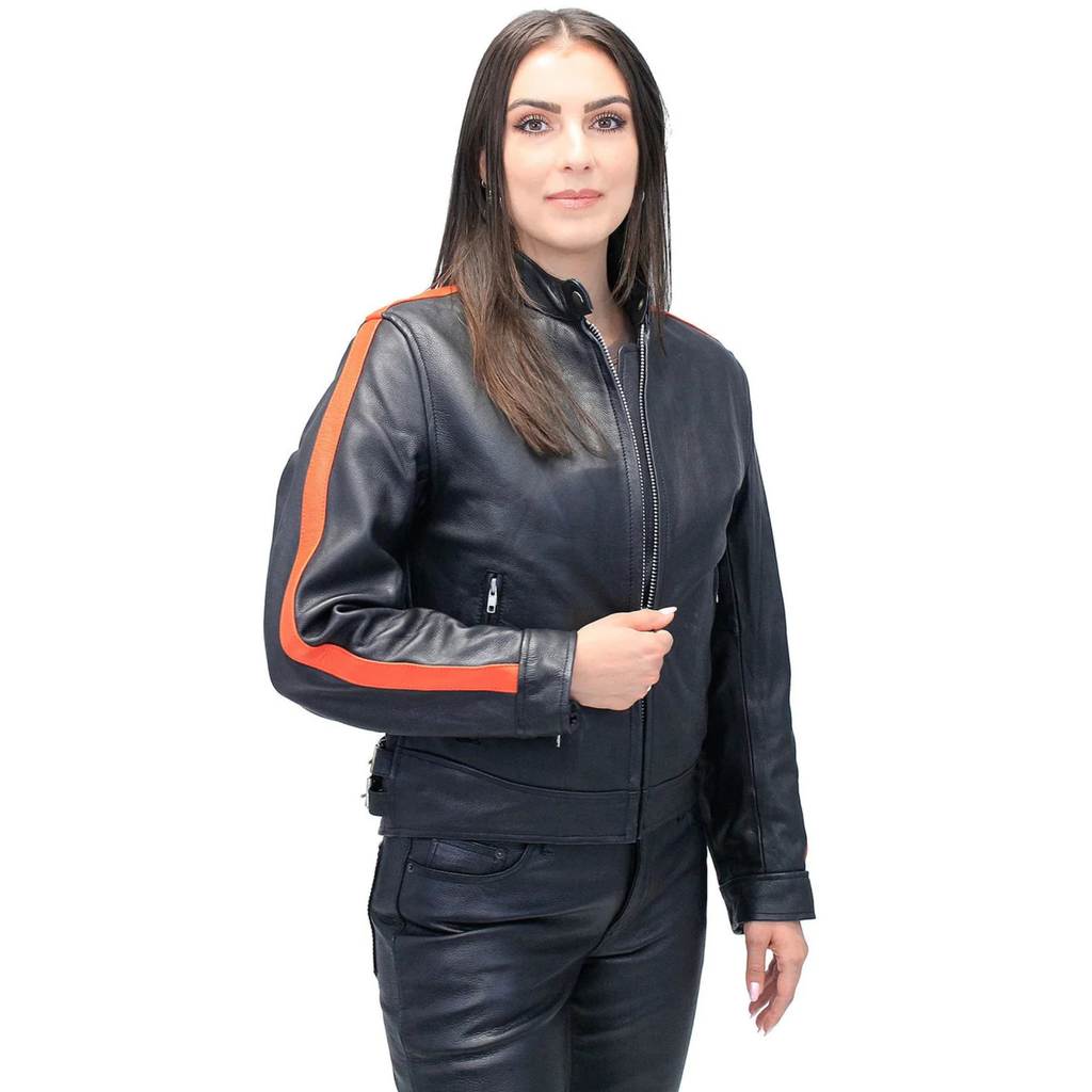 Orange Strip Women's Leather Motorcycle Jacket The Leather Syndicate