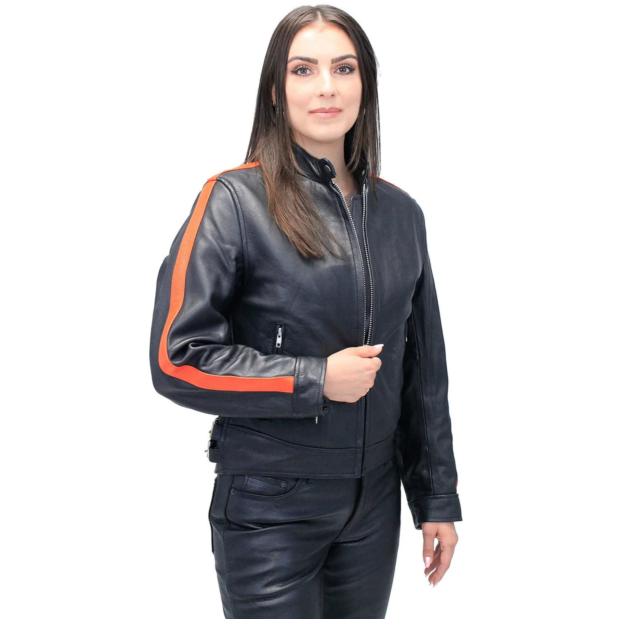 Orange Strip Women's Leather Motorcycle Jacket The Leather Syndicate