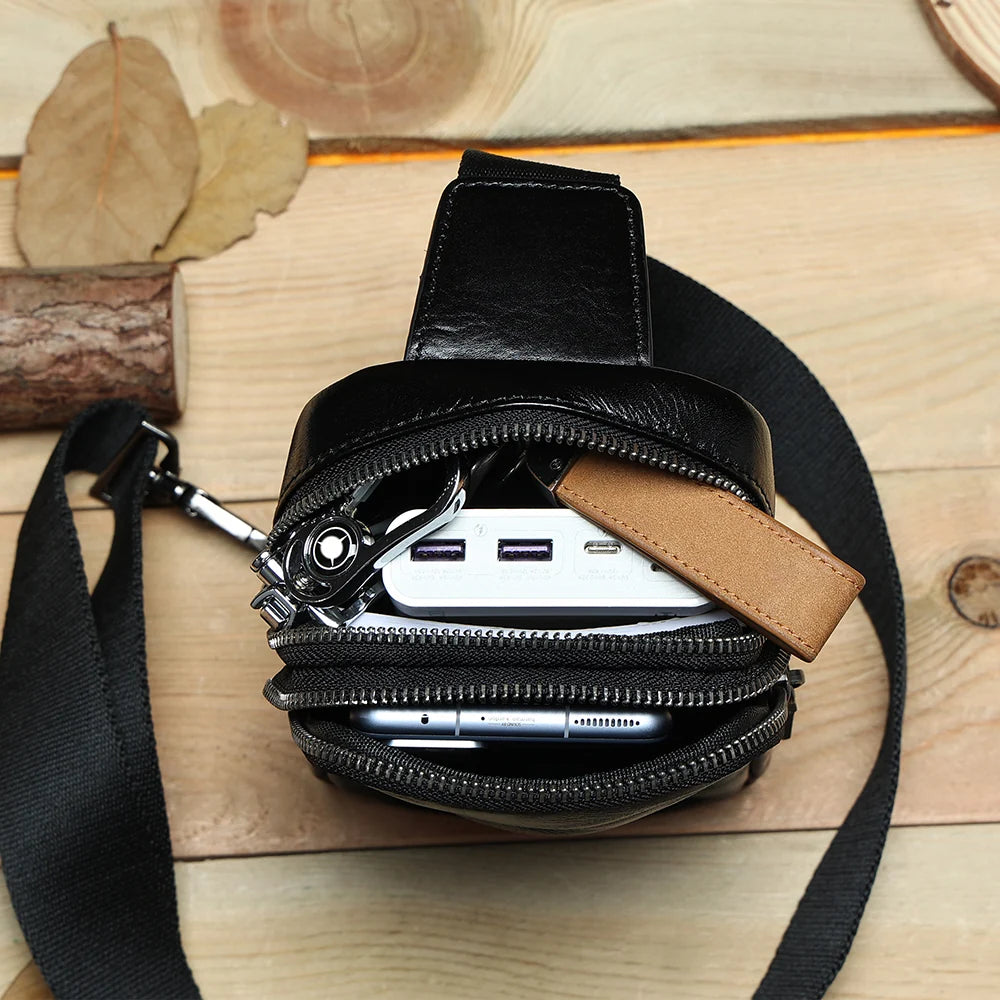 Black top grain cowhide leather crossbody bag inner view 