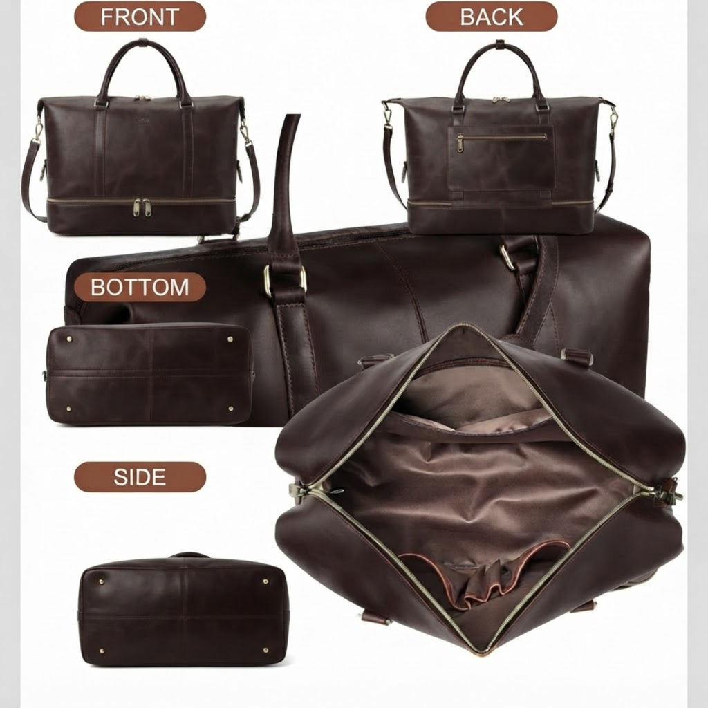 Dark Brown Leather Weekender Bag for Women | Travel Duffle