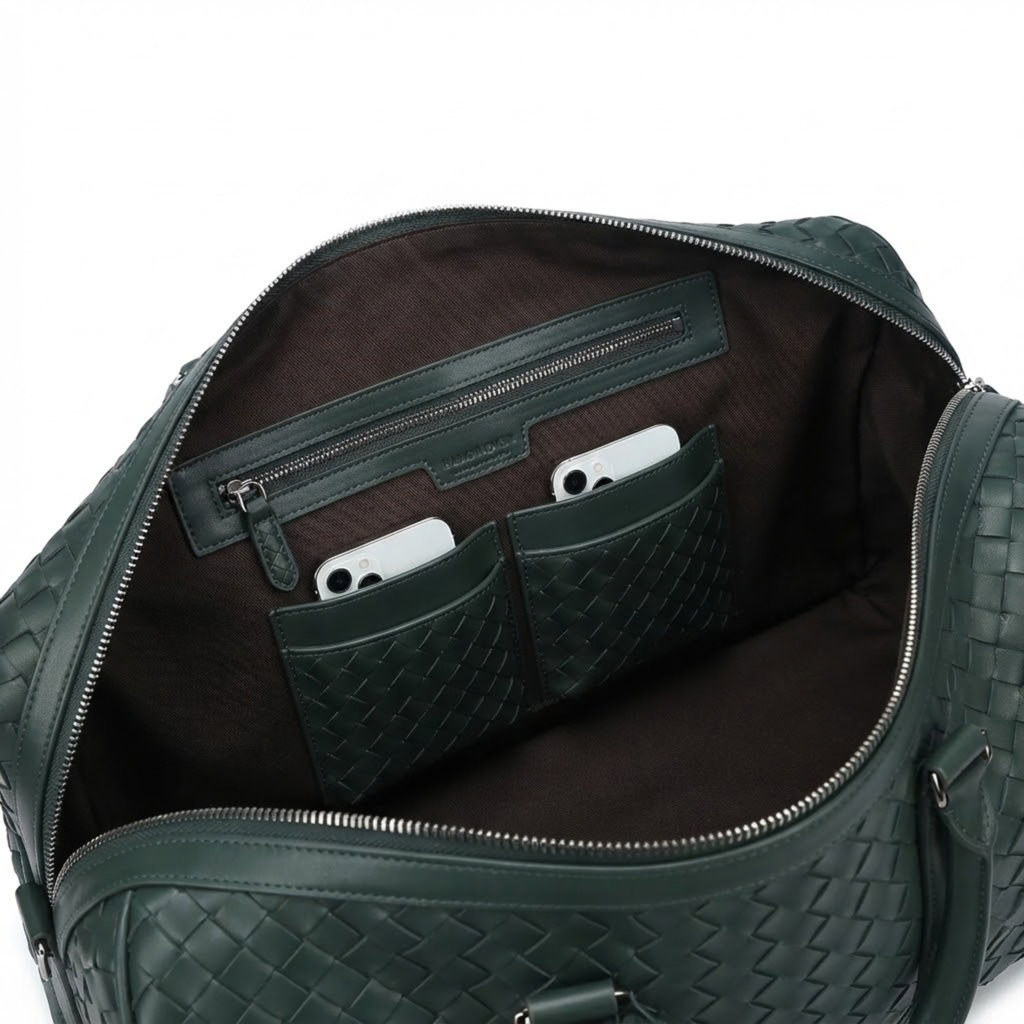Handwoven Intrecciato Full Grain Cowhide Leather Weekender Duffle Bag