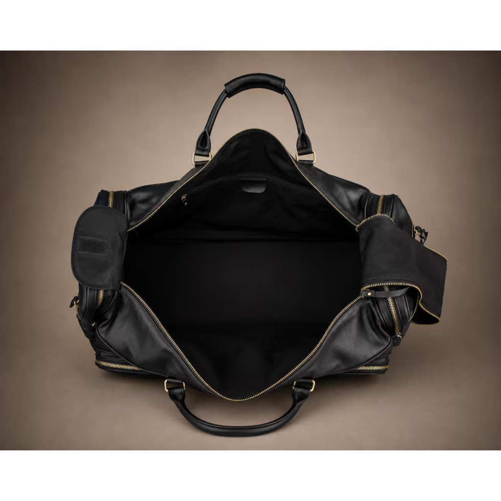 Luxury Black Leather Duffle Bag for Men – Handmade Premium Weekender Travel Bag