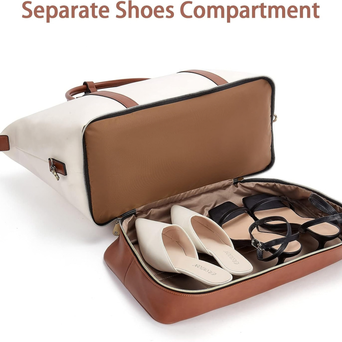 Women's Cowhide Leather Weekender Bag – Large Travel Duffle with Shoe Compartment