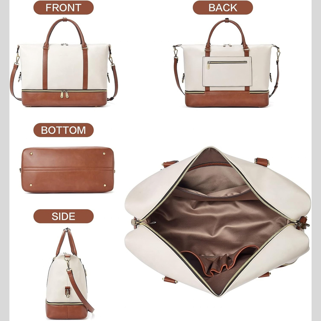 Women's Cowhide Leather Weekender Bag – Large Travel Duffle with Shoe Compartment