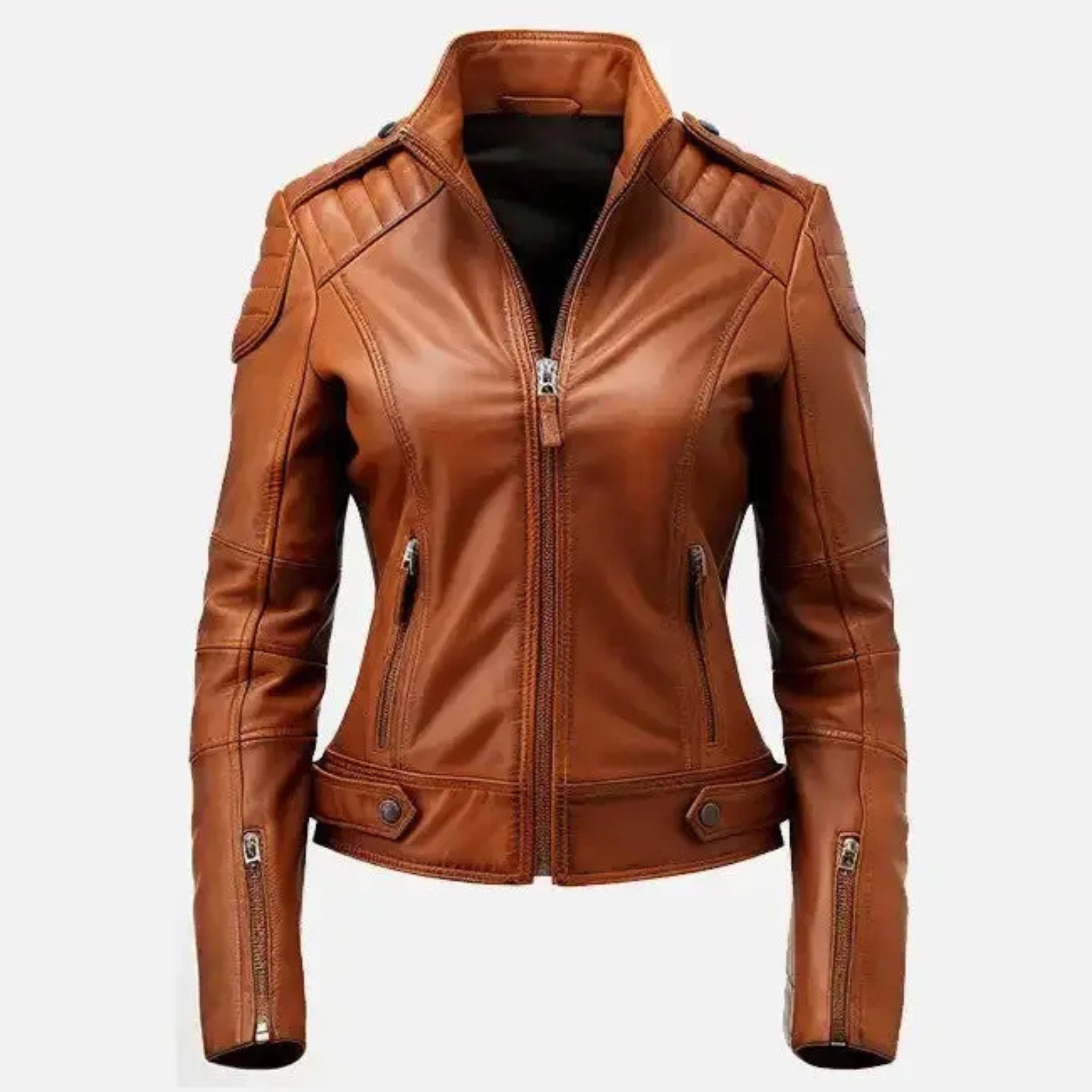 Women's Brown Sheepskin Leather Biker Jacket The Leather Syndicate