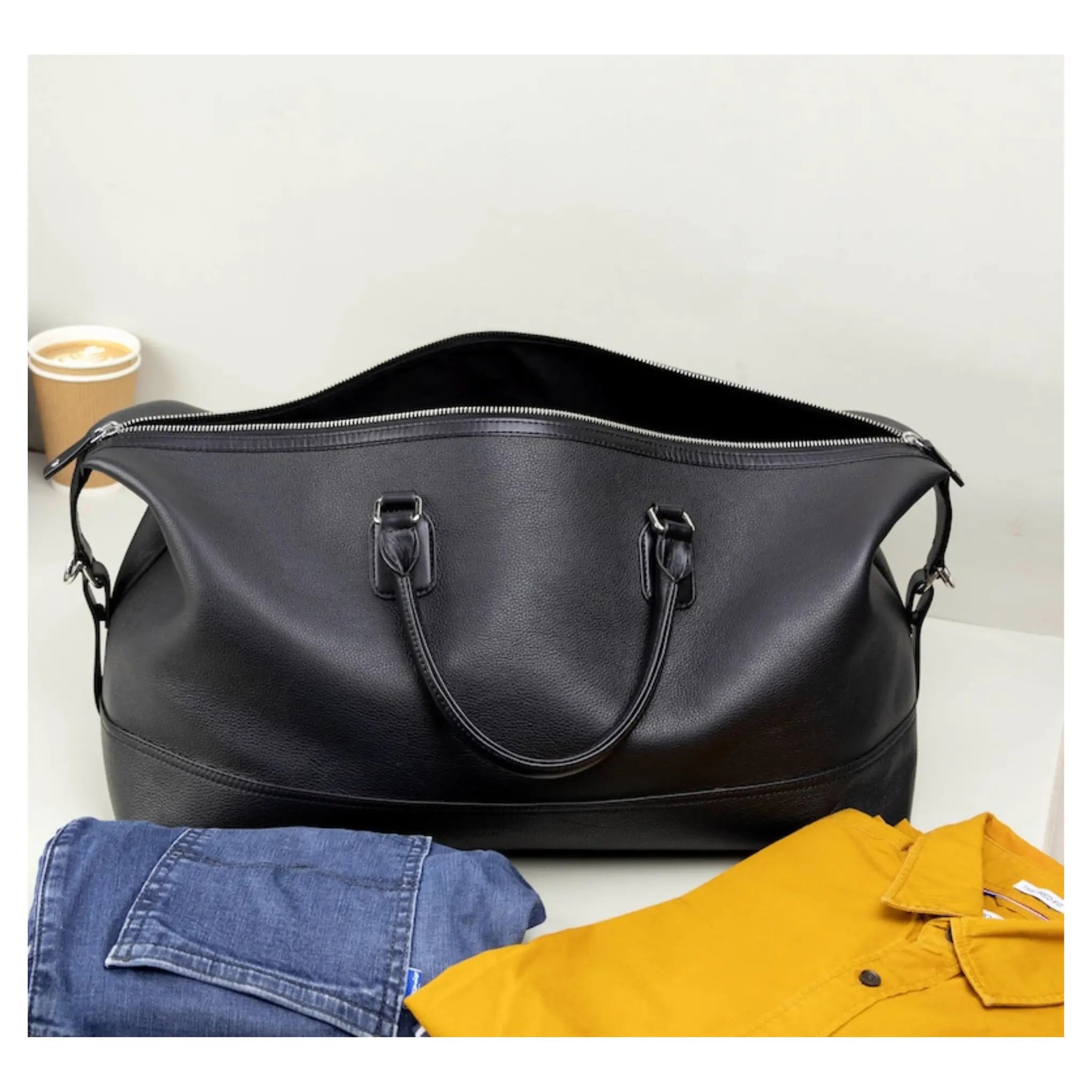 Cowhide Leather Duffle Bag in Black | Travel Weekend Bag The Leather Syndicate