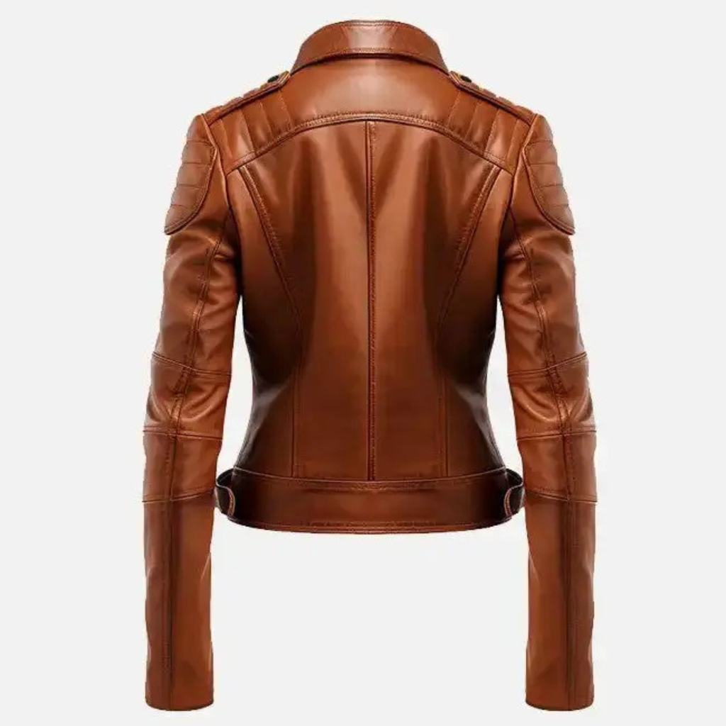 Women's Brown Sheepskin Leather Biker Jacket The Leather Syndicate