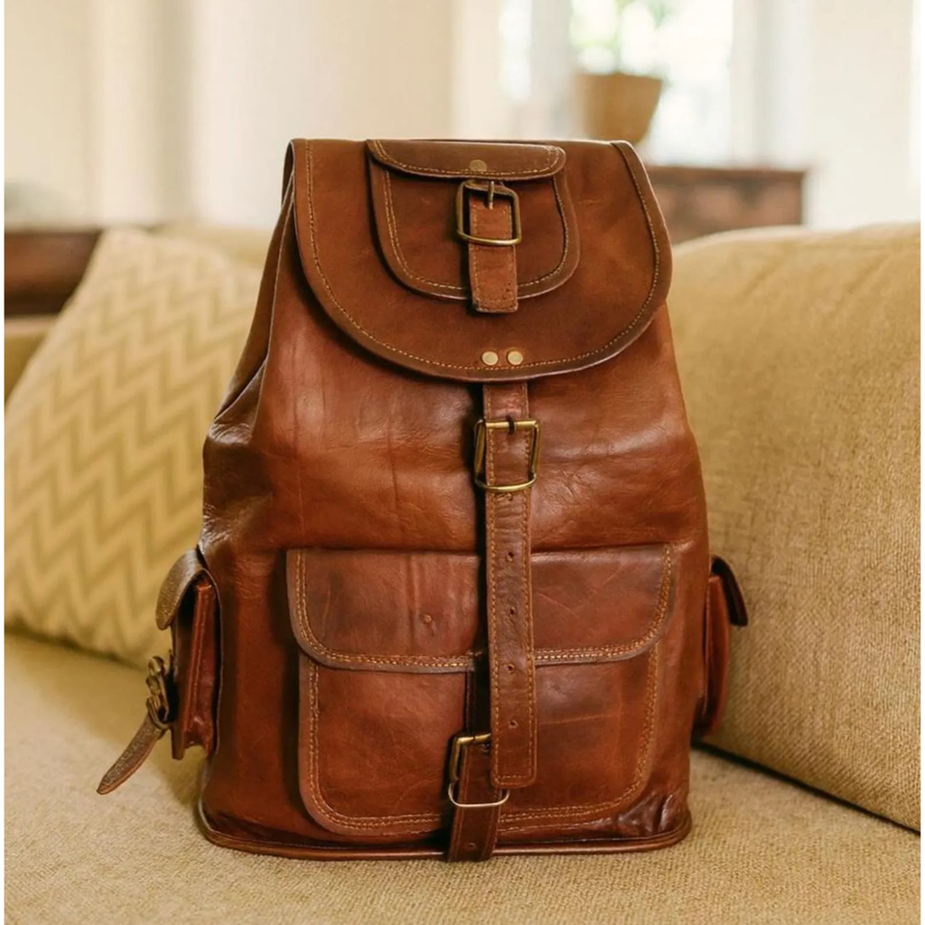 Handmade Full Grain Cow  Leather Backpack – Vintage Travel Bag
