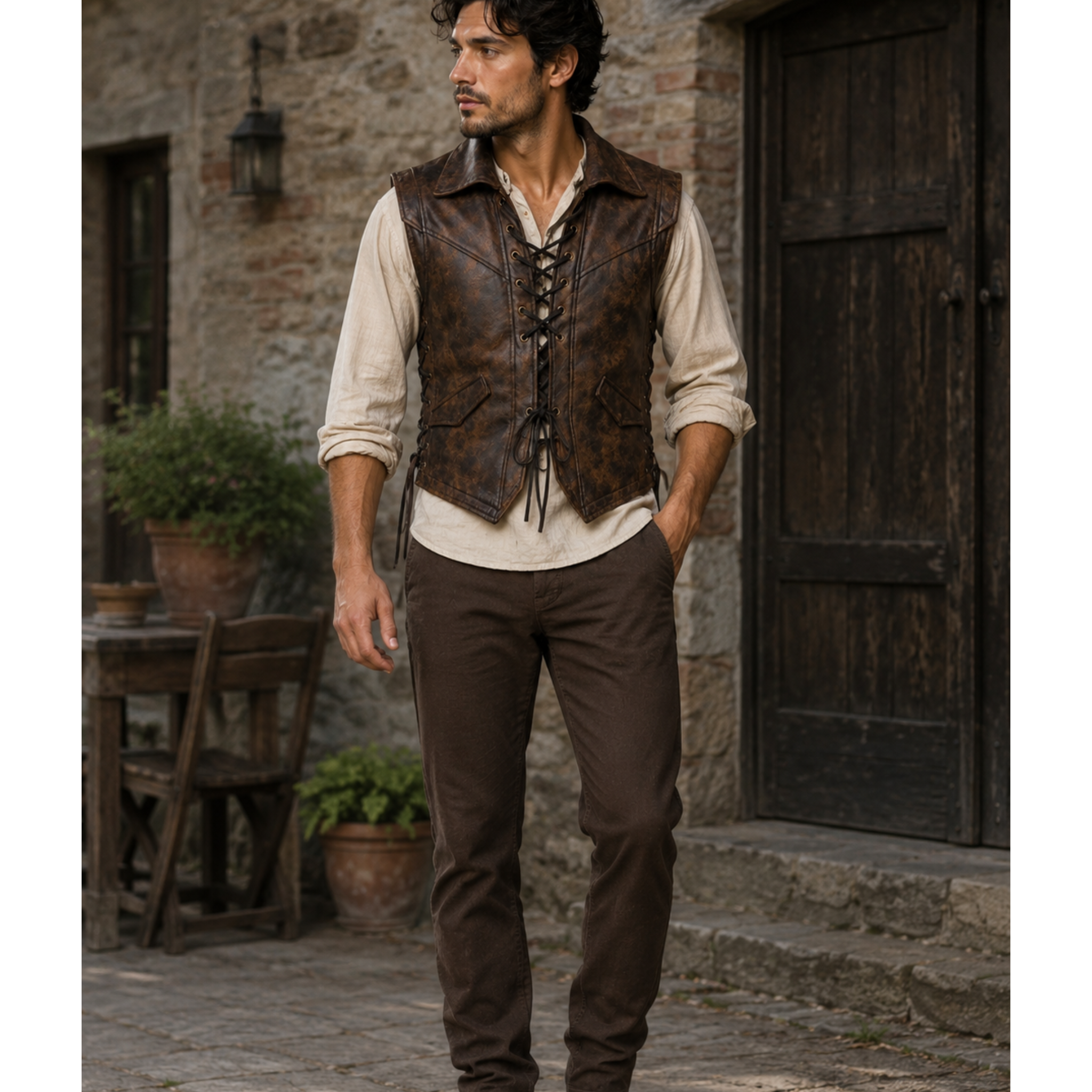 Men's Lace-Up Leather Vest – Steampunk Gothic Biker Waistcoat