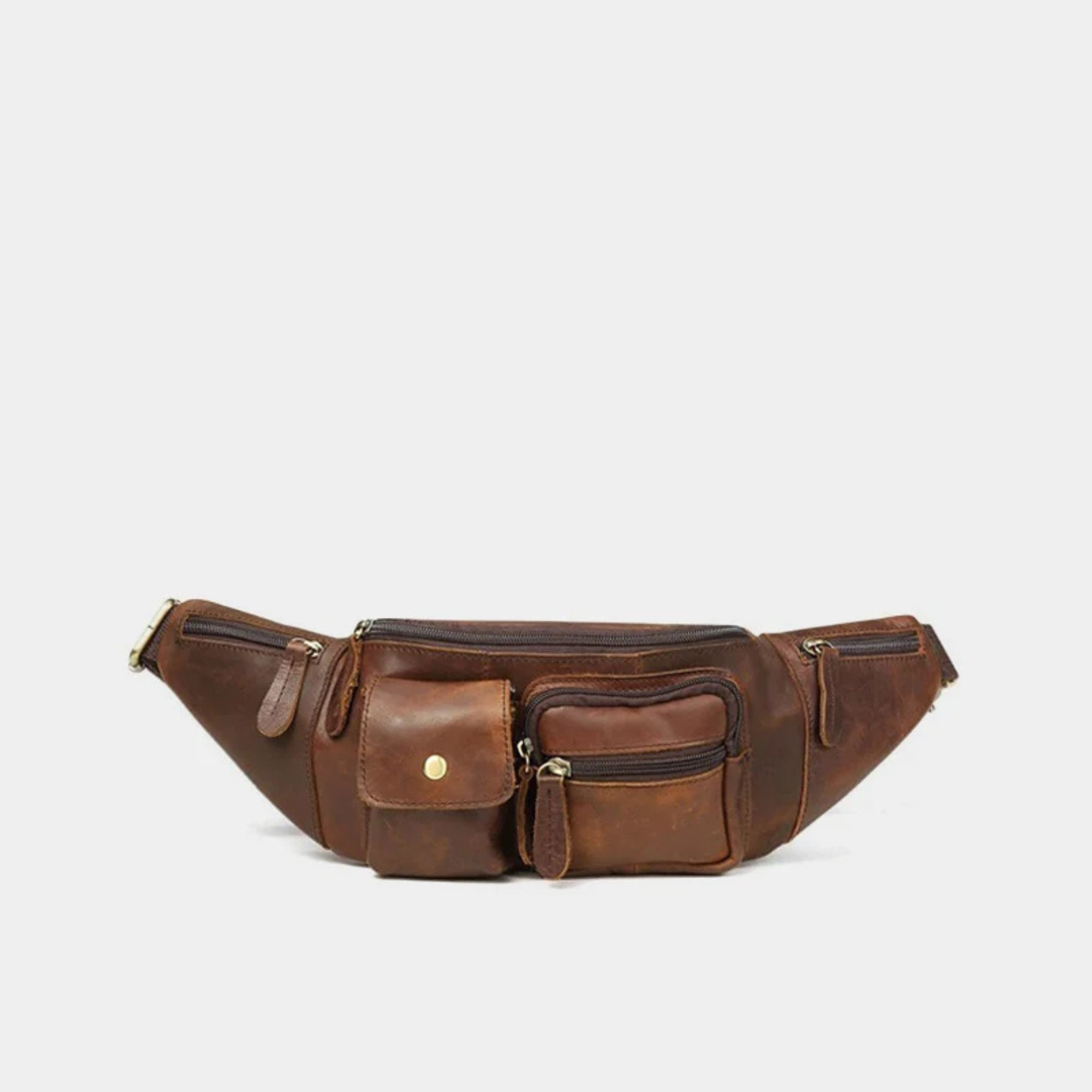 Men’s Brown Leather Fanny Pack – Genuine  Cowhide Leather Waist Bag