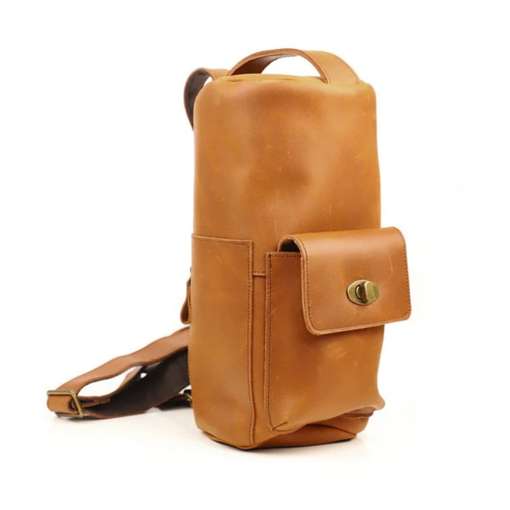 Full Grain  Cowhide Leather Round Barrel Bag – Men's Vintage Motorcycle Crossbody Sling Bag