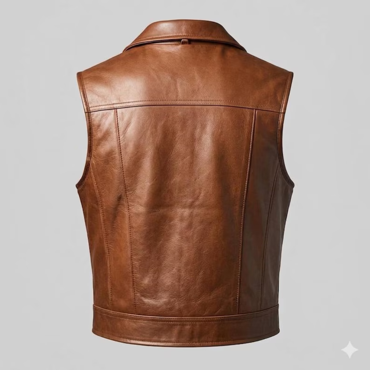Men's Real Sheepskin Leather Biker Vest, Brown Sleeveless Motorcycle Waistcoat for Men