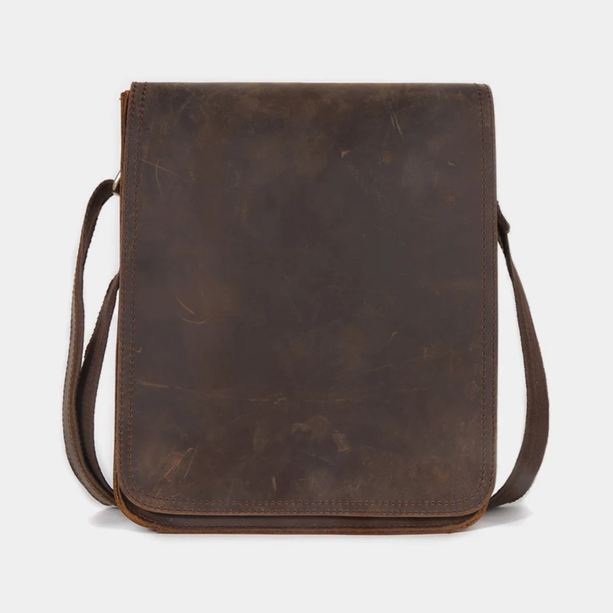  Dark Brown top grain leather crossbody bag front view