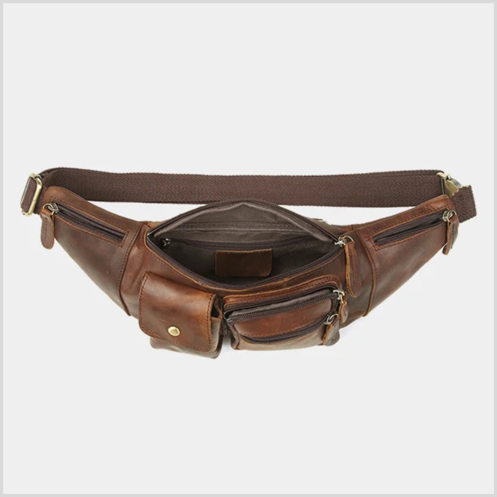 Men’s Brown Leather Fanny Pack – Genuine  Cowhide Leather Waist Bag