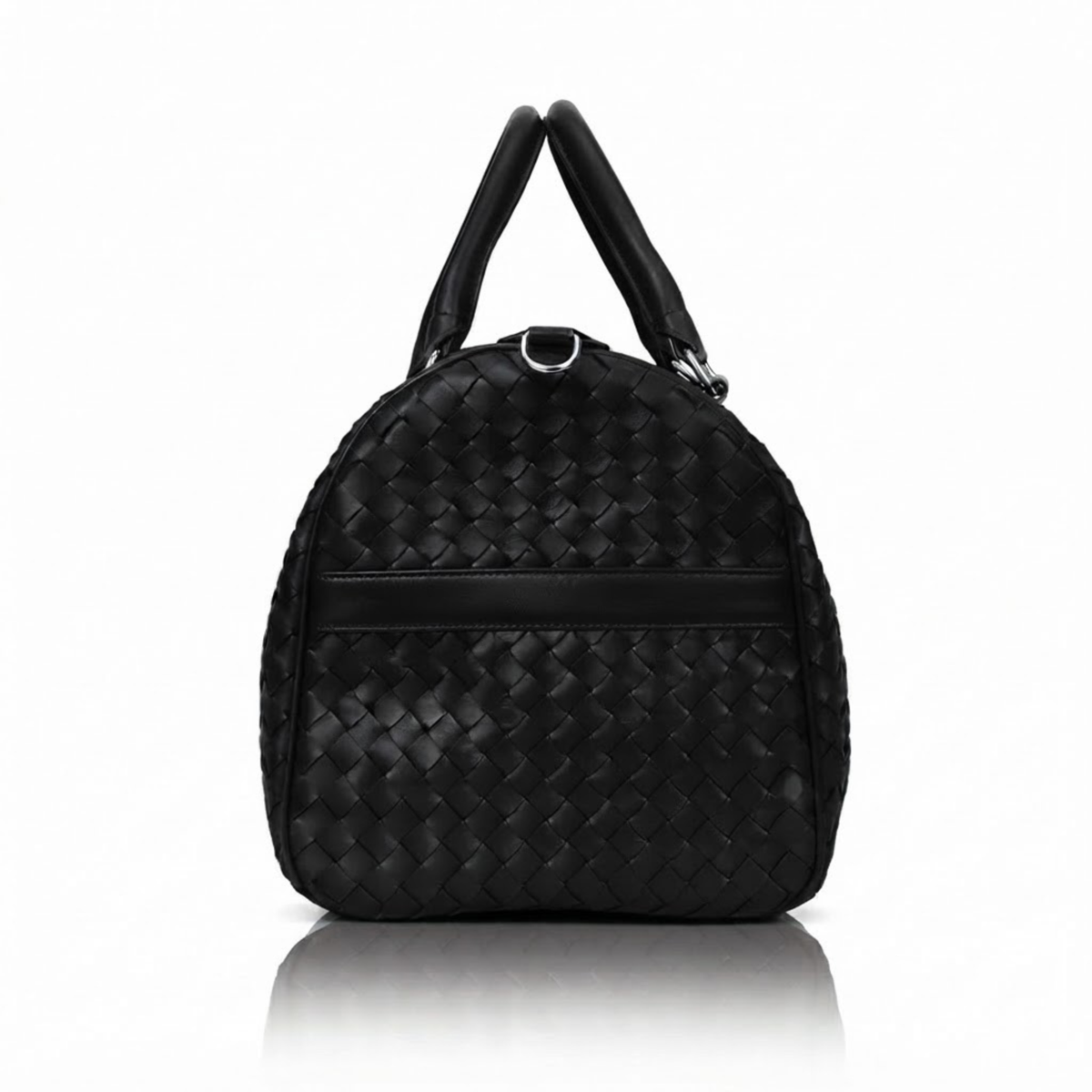 Black Intrecciato Full-Grain Cowhide Leather Weekender Duffle Bag