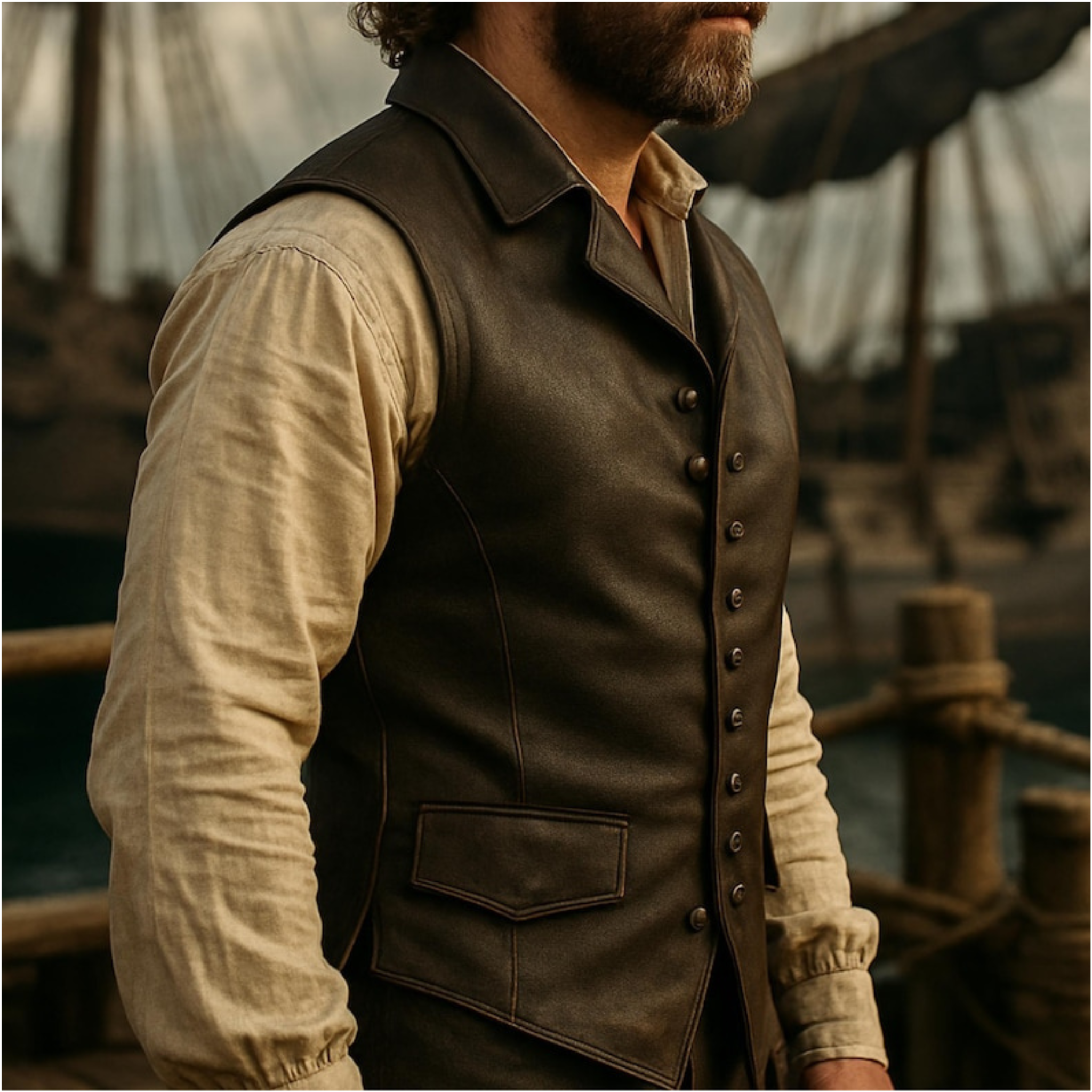 Captain Jack Sparrow style pirate leather vest genuine leather