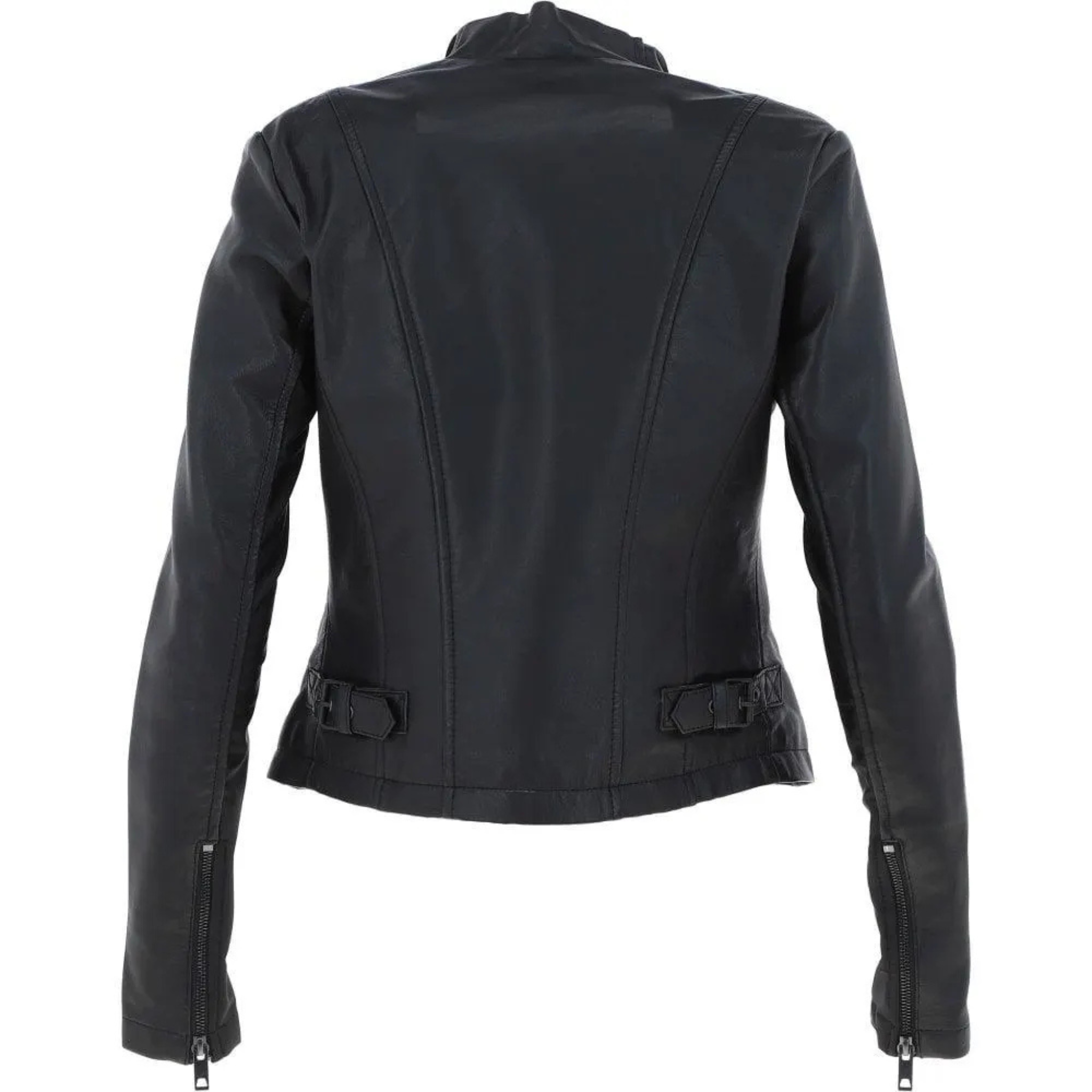 women black waterfall front leather jacket real sheepskin back view