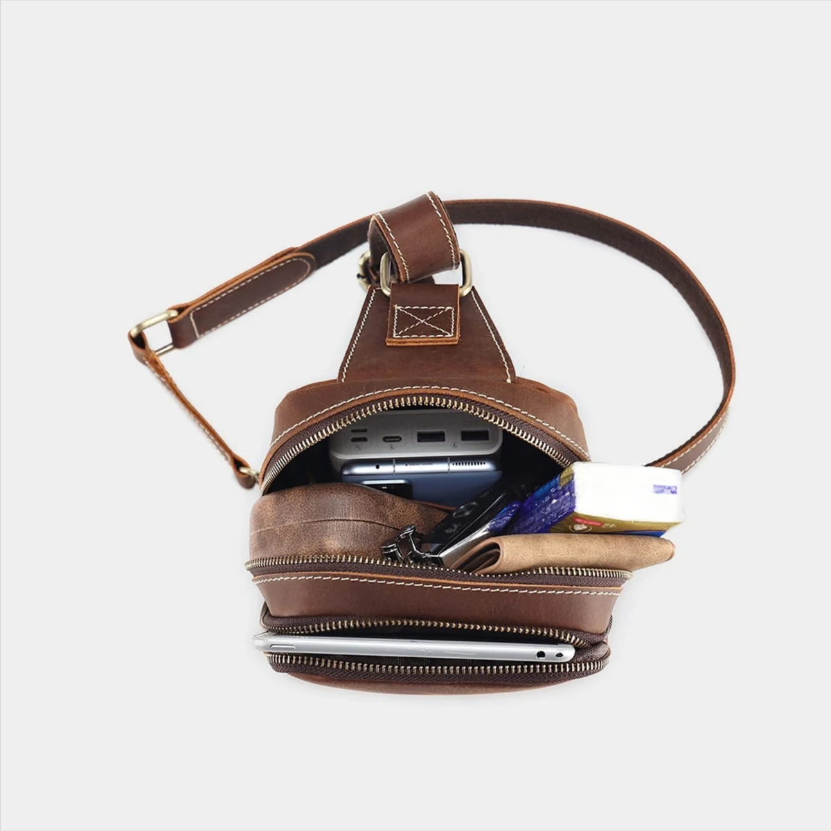 Premium Cowhide Leather Crossbody Sling Bag for Everyday Carry