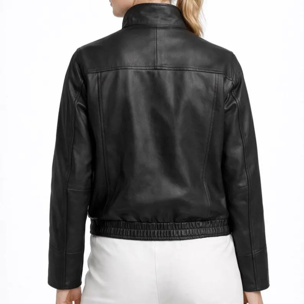 Women’s Black  Genuine Sheepskin Leather Bomber Jacket