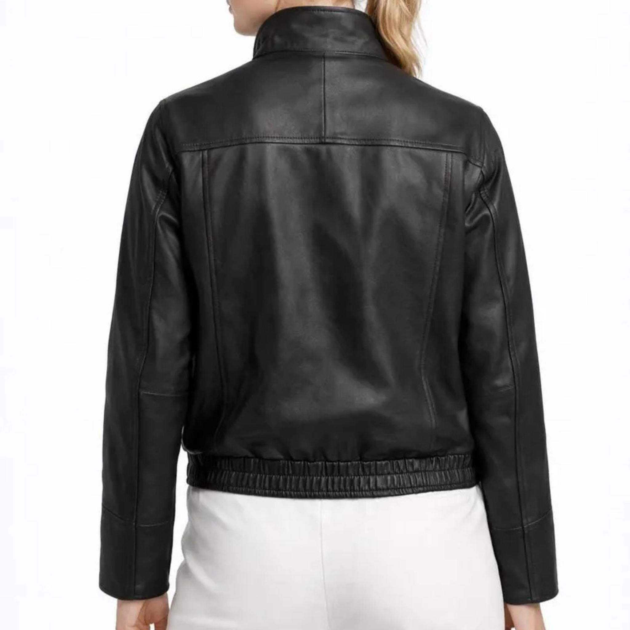 Women’s Black  Genuine Sheepskin Leather Bomber Jacket