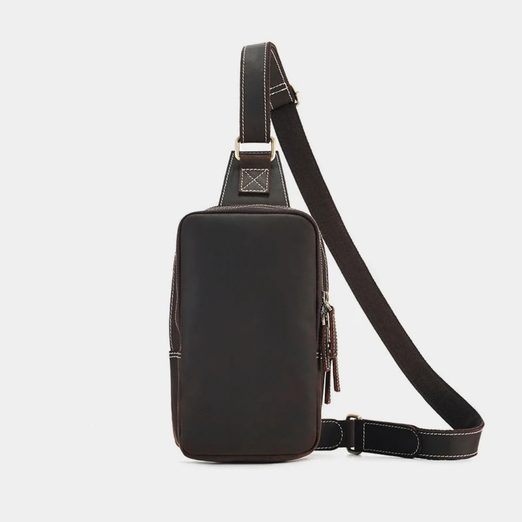 Men's Dark Brown Genuine Leather Sling Bag – Premium Cowhide Crossbody & Travel Bag