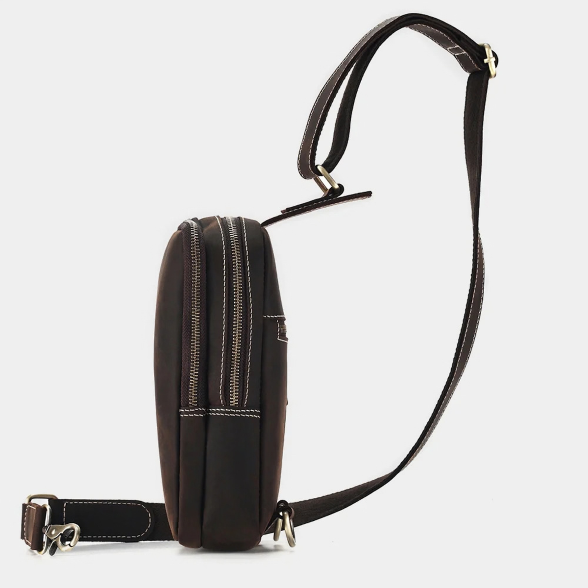 Men's Dark Brown Genuine Leather Sling Bag – Premium Cowhide Crossbody & Travel Bag