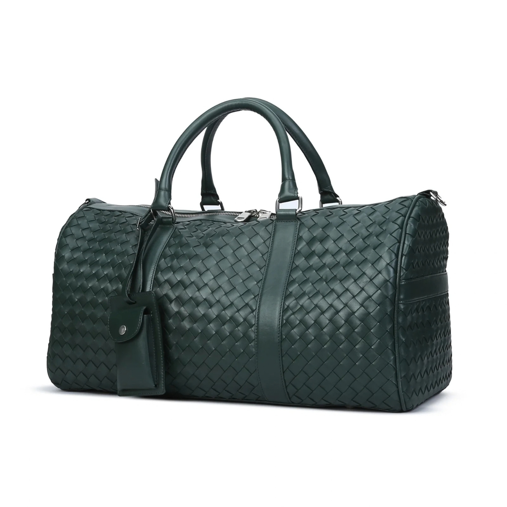 Handwoven Intrecciato Full Grain Cowhide Leather Weekender Duffle Bag