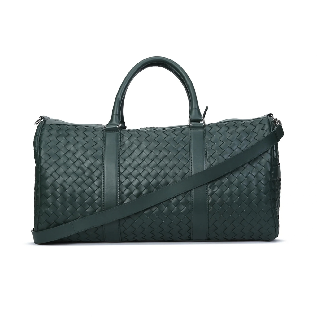 Handwoven Intrecciato Full Grain Cowhide Leather Weekender Duffle Bag