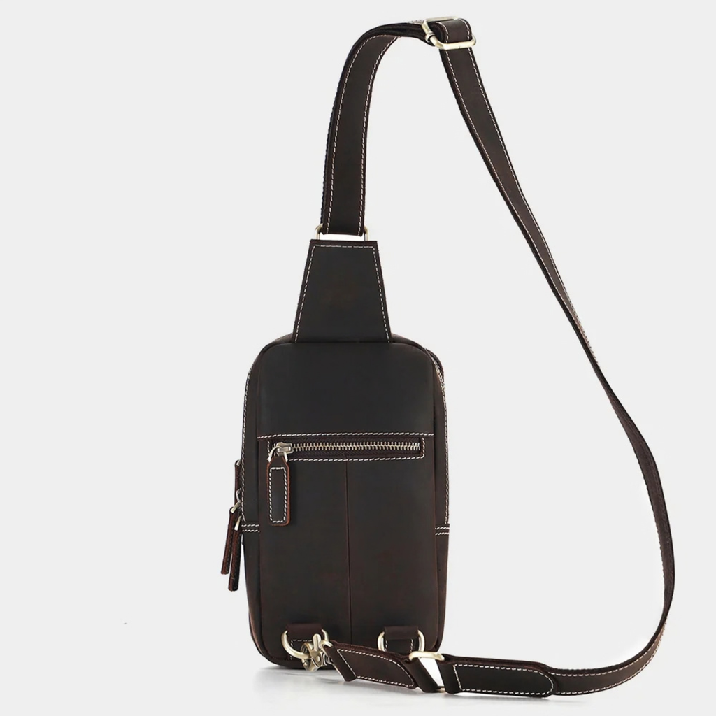 Men's Dark Brown Genuine Leather Sling Bag – Premium Cowhide Crossbody & Travel Bag