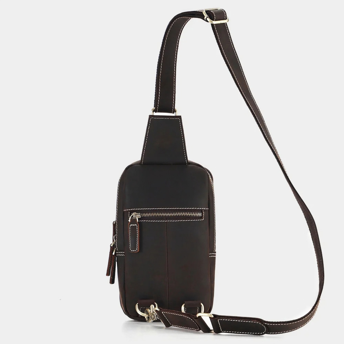 Men's Dark Brown Genuine Leather Sling Bag – Premium Cowhide Crossbody & Travel Bag