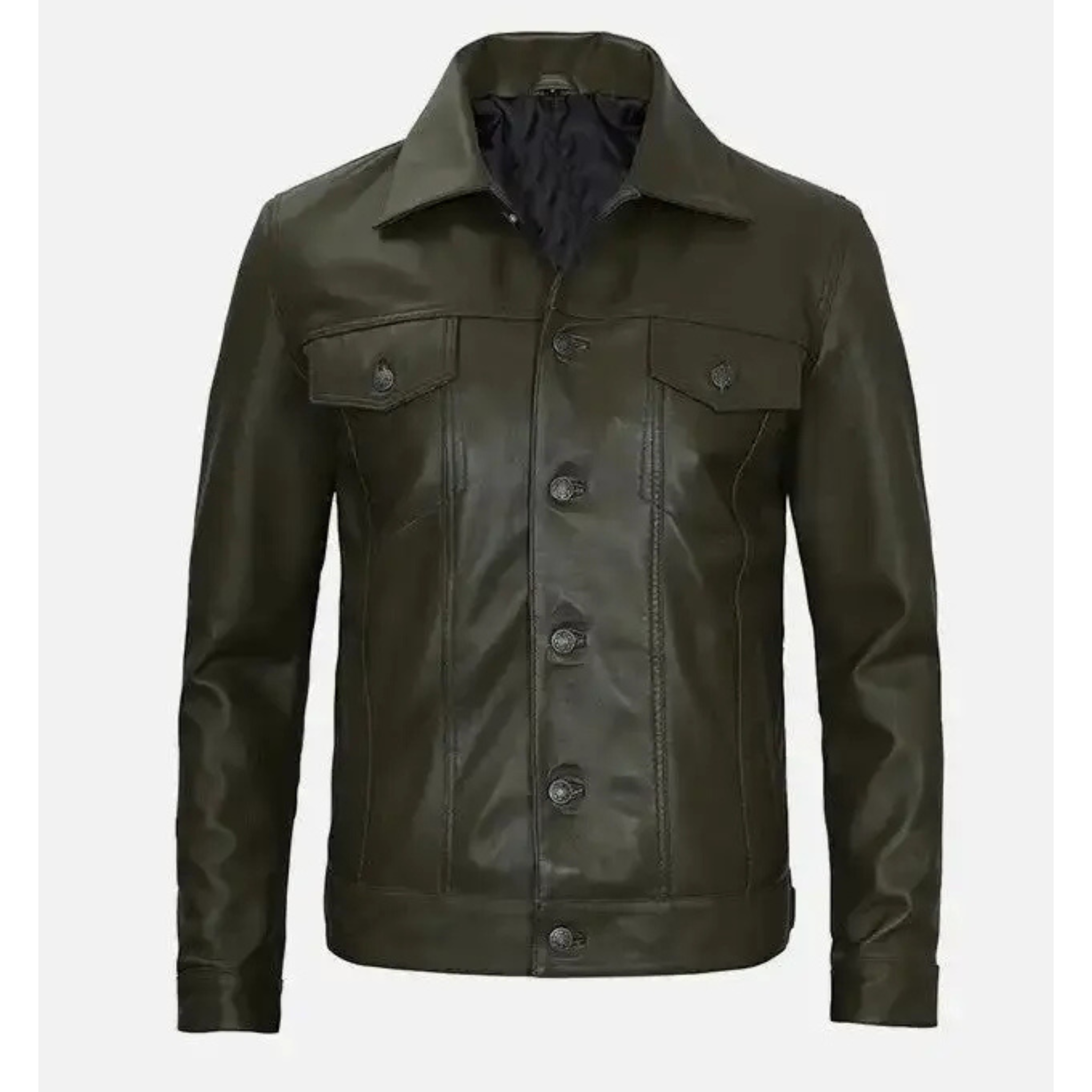 Men’s Olive Green Real Leather Trucker Jacket – Classic Vintage Style Outerwear The Leather Syndicate