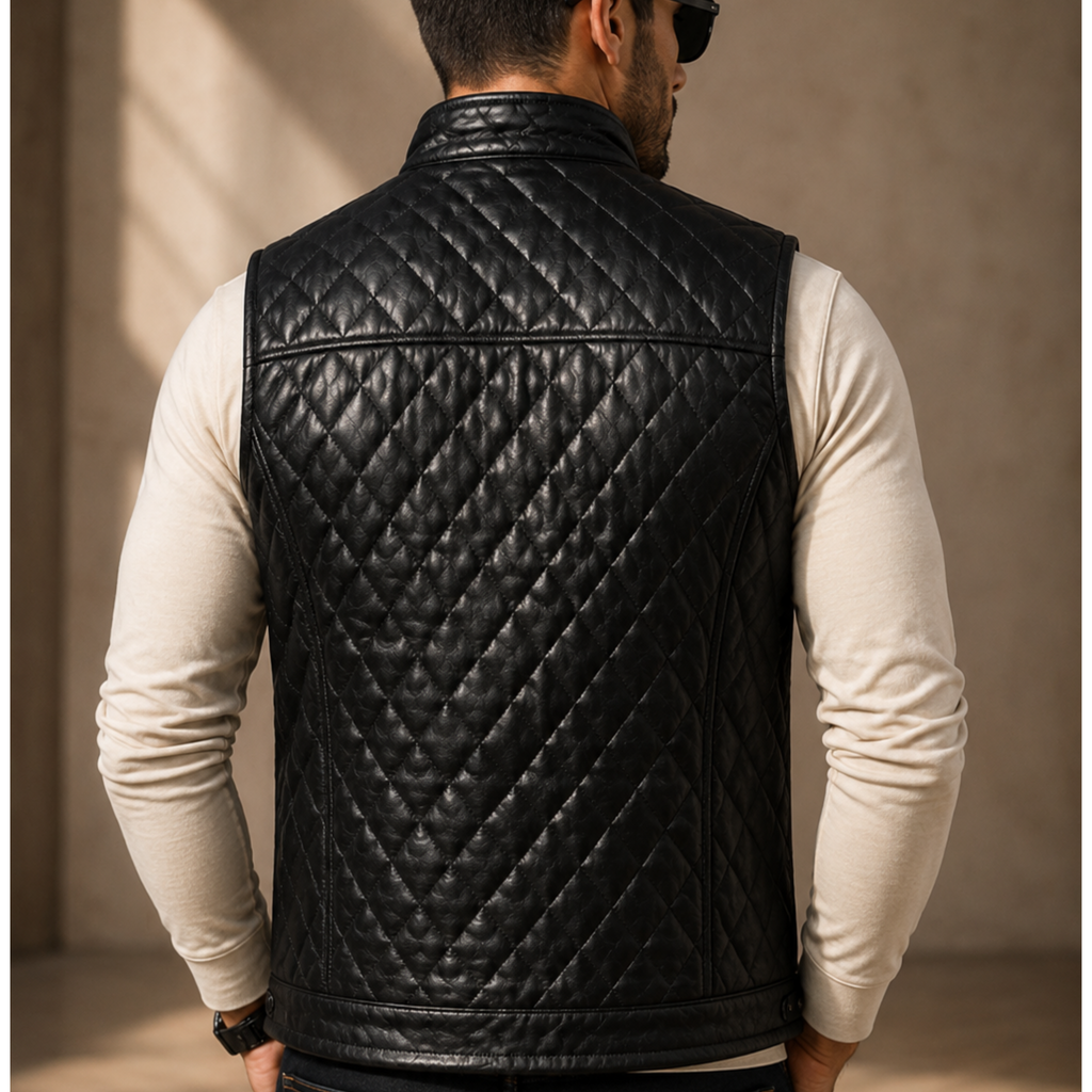 Custom Leather Vest for Men – Diamond Quilted Biker Vest