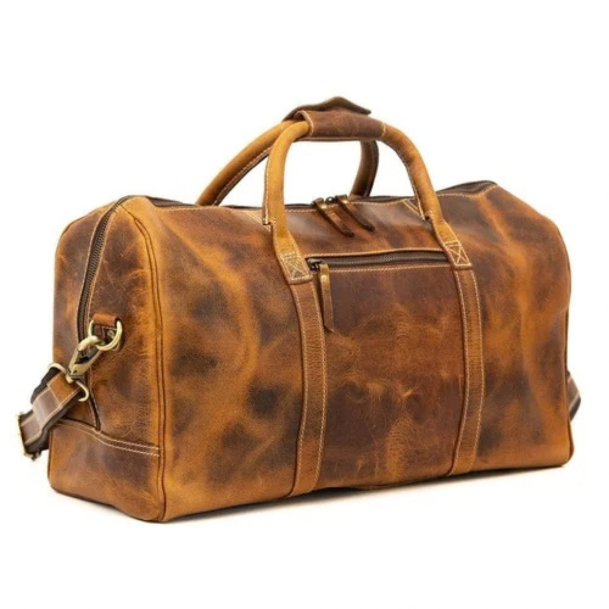 Custom Engraved Men's Cowhide Leather Overnight Travel Bag