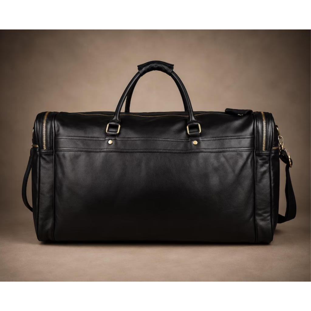 Luxury Black Leather Duffle Bag for Men – Handmade Premium Weekender Travel Bag