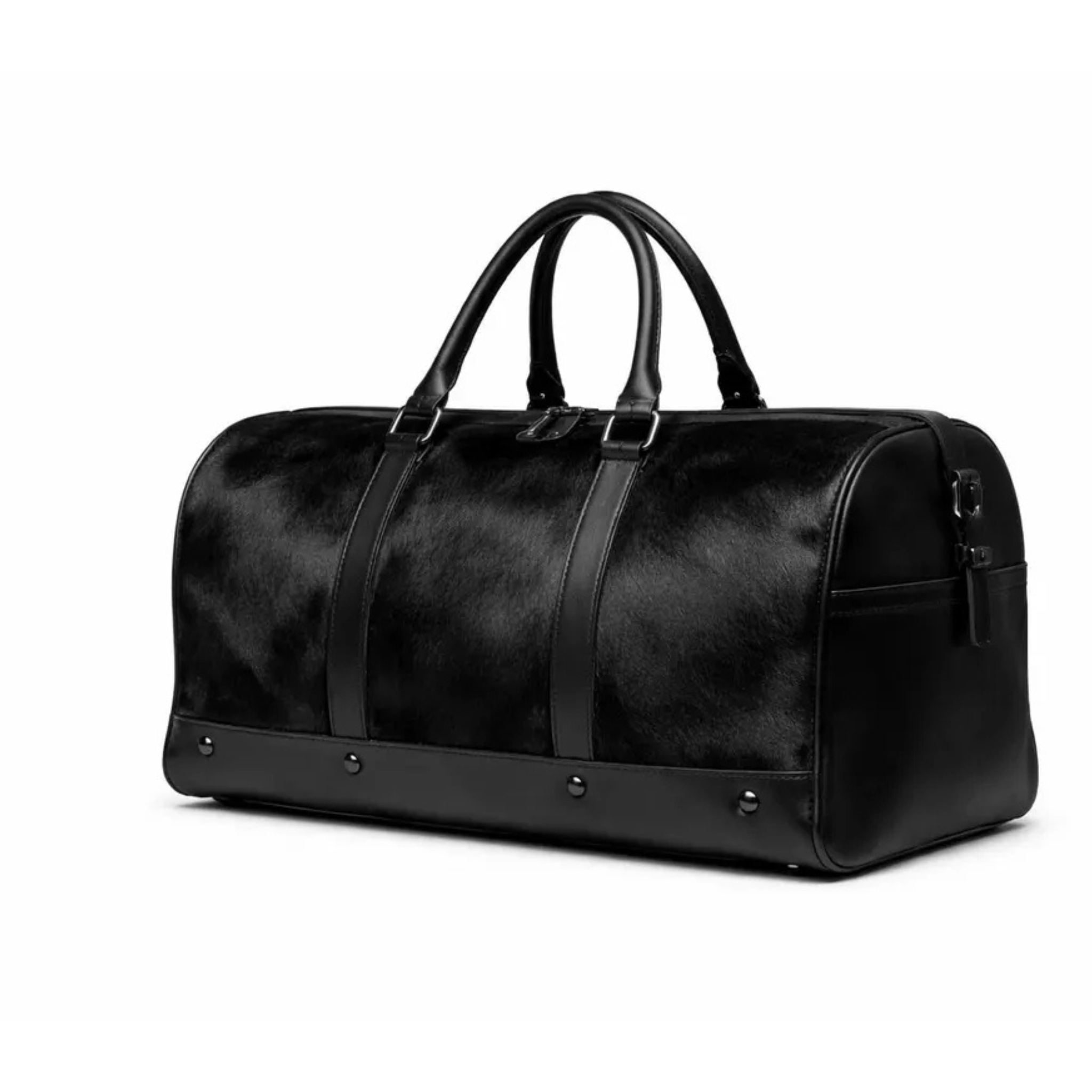 Handmade Black Cowhide Leather Duffle Bag – Hair On Hide Travel Weekender