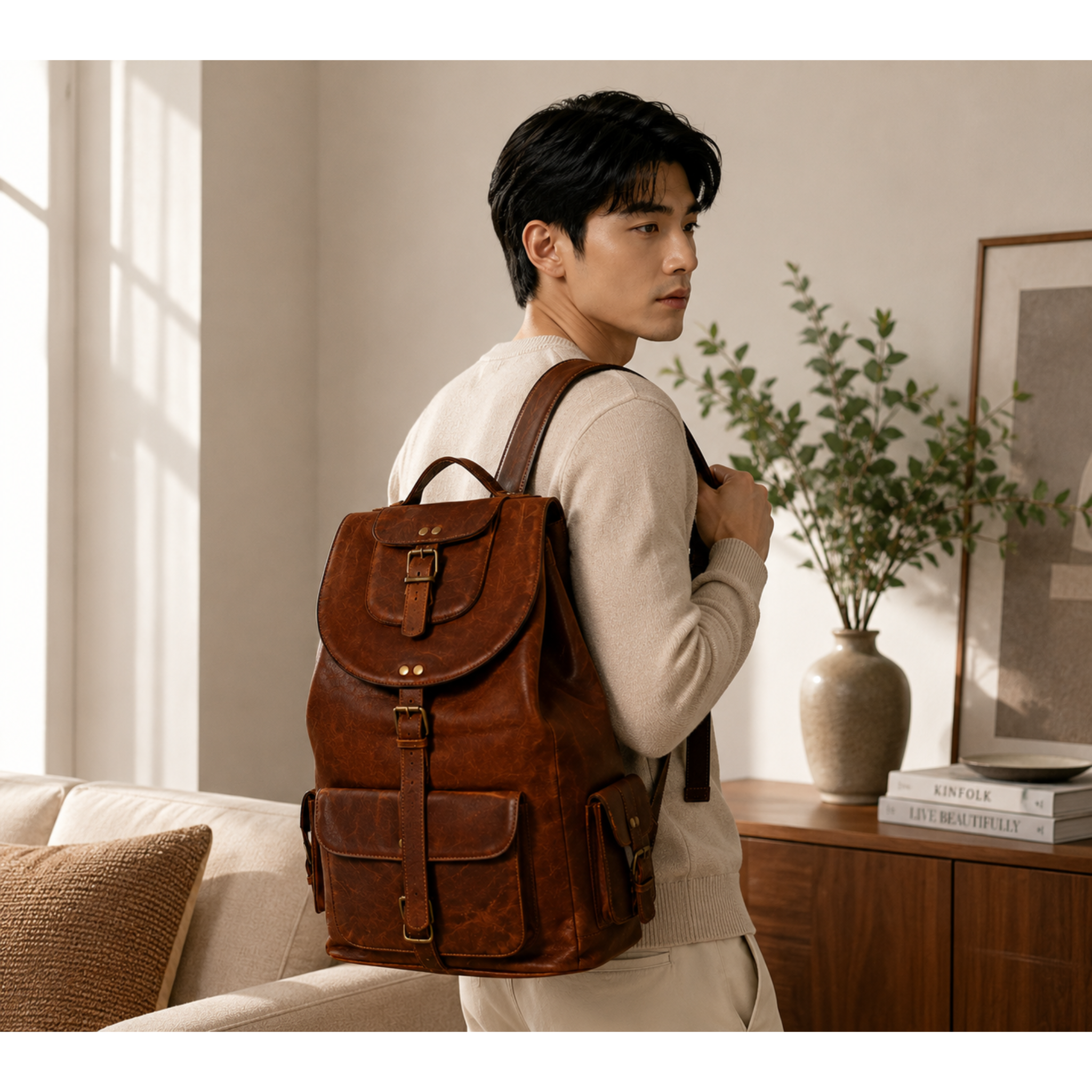 Handmade Full Grain Cow  Leather Backpack – Vintage Travel Bag